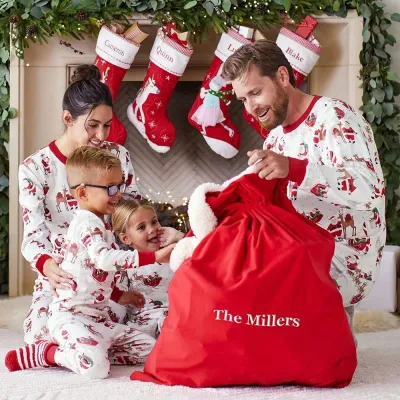 Cartoon Christmas Tree Print Family Pajamas Set Long Sleeve Round Neck