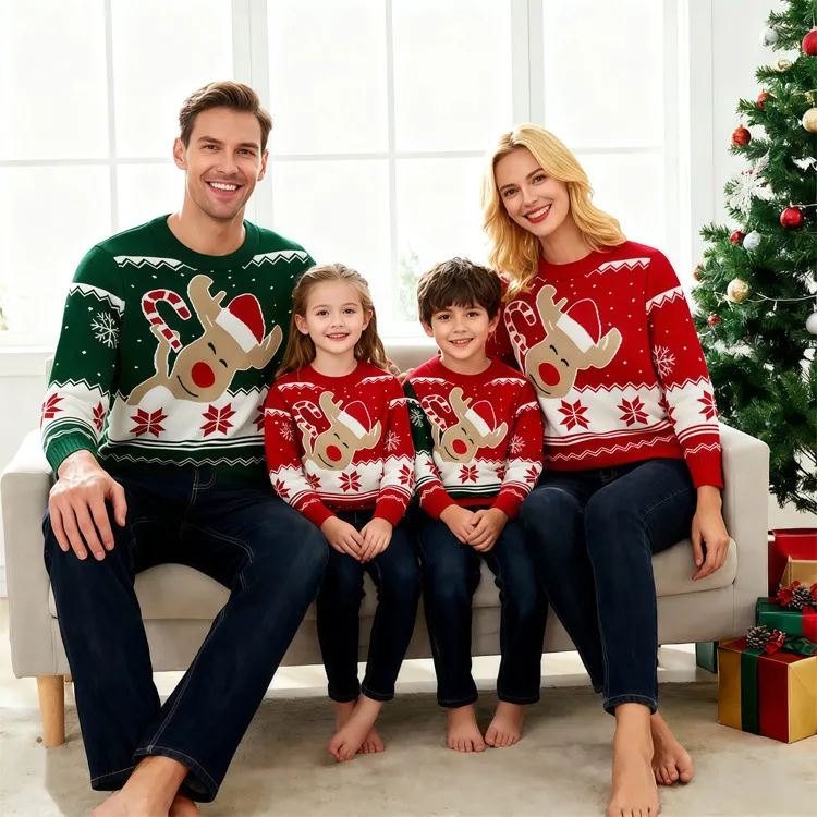 Fashion Christmas Family Autumn Winter Jacquard Long-Sleeve Sweater for Unisex