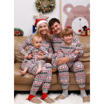 Cartoon Christmas Tree Print Round Neck Long Sleeve Family Matching Pajamas Set Unisex