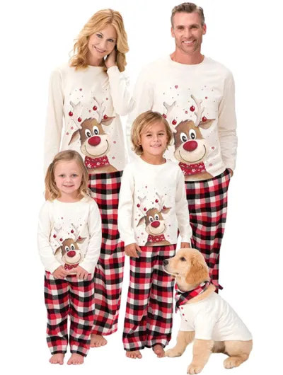 Cartoon Christmas Tree Print Round Neck Long Sleeve Family Matching Pajamas Set S-5XL