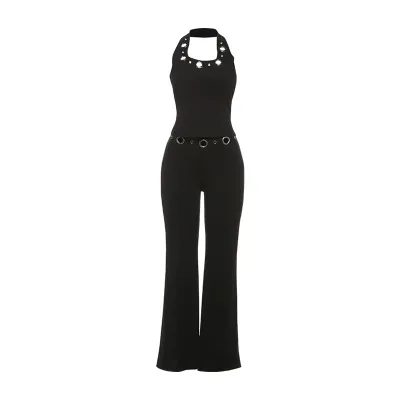 Women'S Sexy Creative Solid Color Sleeveless Neck Top And Pants Two-Piece Set