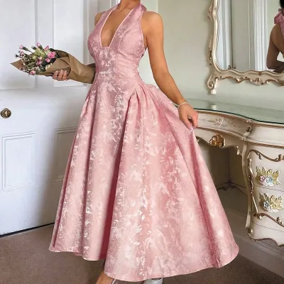 Women'S Vintage Embossed V-Neck Formal Dress