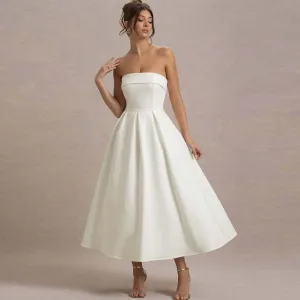 Women'S Elegant Solid Color Strapless Party Dress