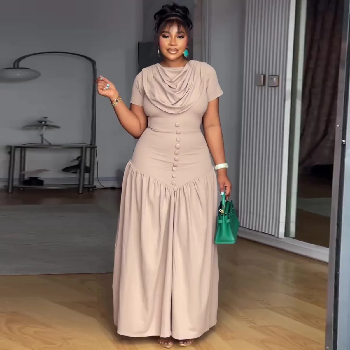 Women Casual Solid Short Sleeve Maxi Dress