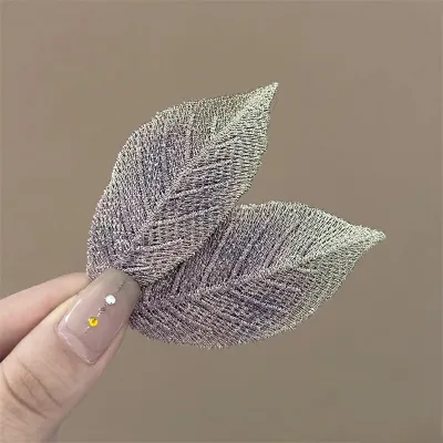 Women Fashion Beach Gradient Embroidered Leaves Hairpin Side Clip Bangs Clip Resort Style Fabric BB Clip Titanium Alloy
