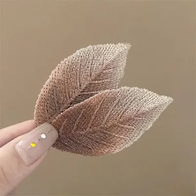 Women Fashion Beach Gradient Embroidered Leaves Hairpin Side Clip Bangs Clip Resort Style Fabric BB Clip Titanium Alloy