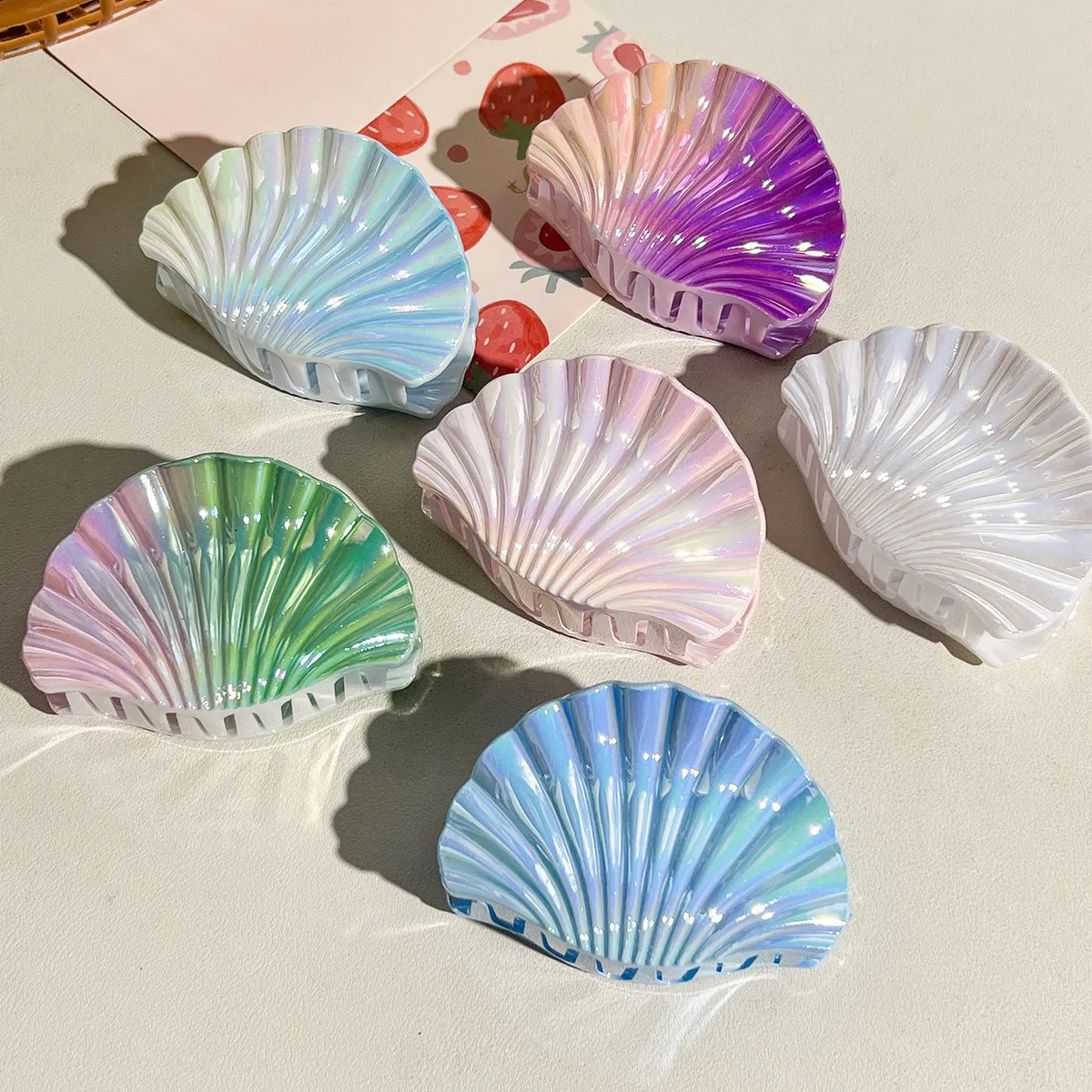 Women Fashion Vacation Beach Gradient Electroplated Shell Claw Hair Clip