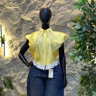 Women'S Fashion Stripe Stitching Short Sleeve Shirt