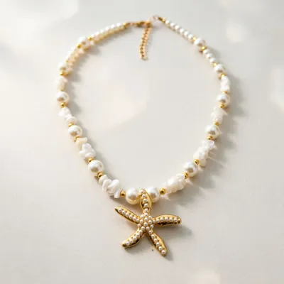 Women Fashion Ocean Multicolor Beaded Starfish Pendant Necklace