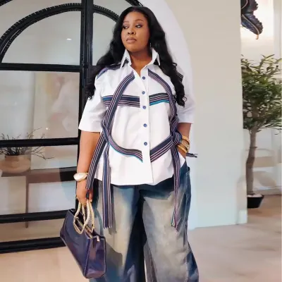 Women'S Plus Size Casual Strap Stitching Loose Shirt