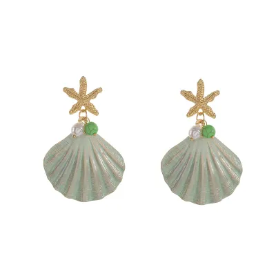 Women Fashion Summer Ocean Nature Style Starfish Shell Pendant Earrings