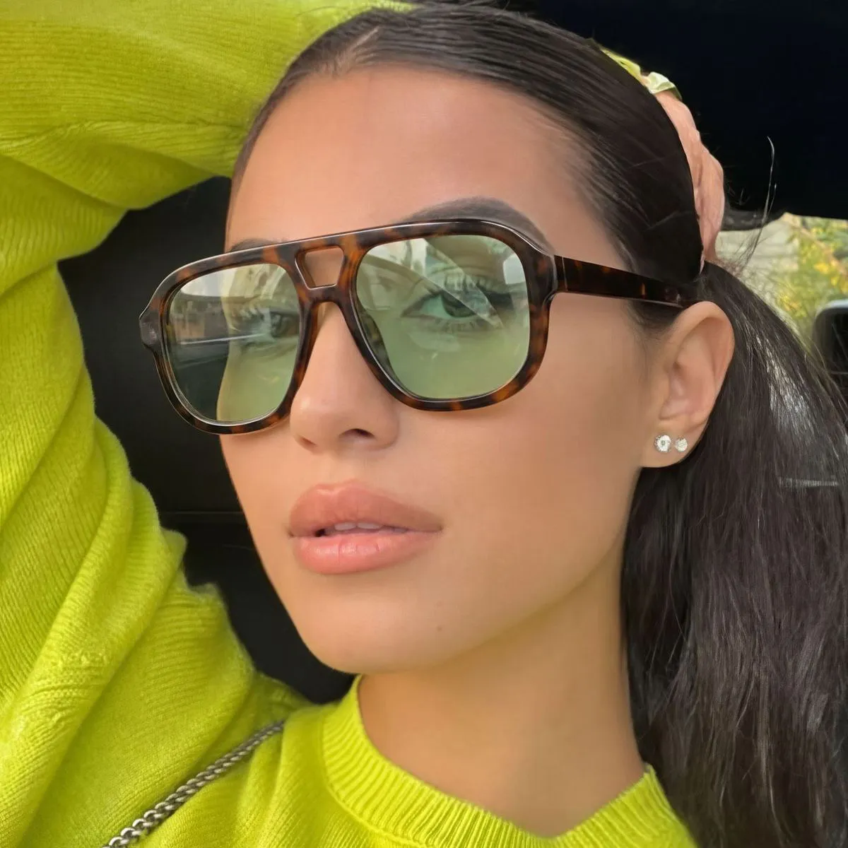Women's Fashion Retro Large Square Frame AC Lens Sunglasses