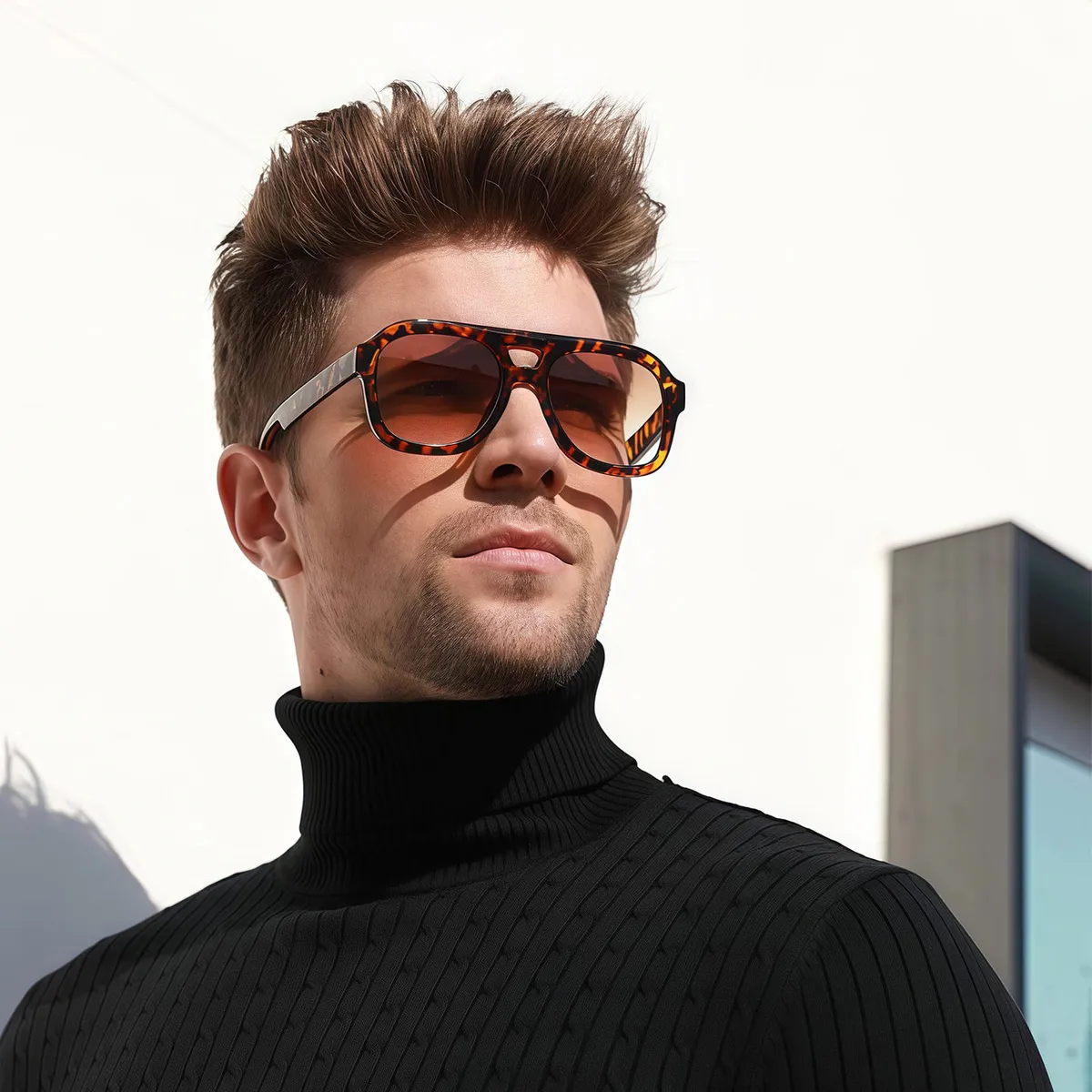 Men Fashion Double Beam Oversized Sunglasses PC Frame AC Lens