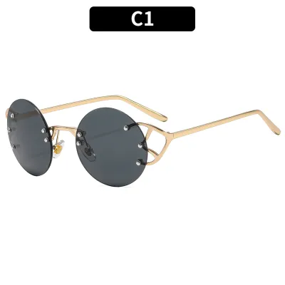 Women Fashion Personality Rimless Round Frame Metal Sunglasses