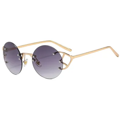 Women Fashion Personality Rimless Round Frame Metal Sunglasses