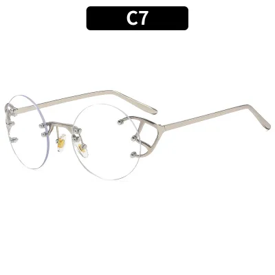 Women Fashion Personality Rimless Round Frame Metal Sunglasses