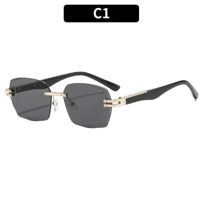 Women Fashion Borderless Square Metal UV Protection Sunglasses