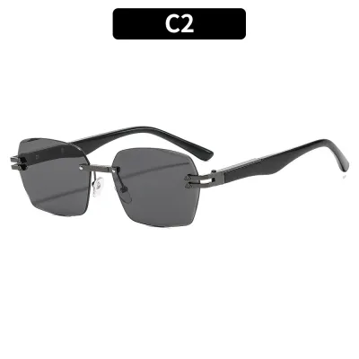 Women Fashion Borderless Square Metal UV Protection Sunglasses