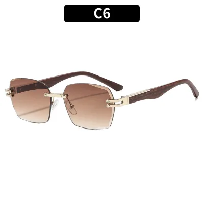 Women Fashion Borderless Square Metal UV Protection Sunglasses