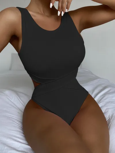 Women Fashion Sexy Simple Solid Color One-Piece Swimsuit
