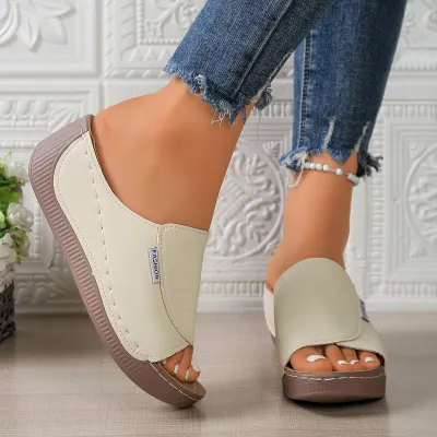 Women's Fashion Casual Solid Color Peep-Toe Platform Wedge Slippers