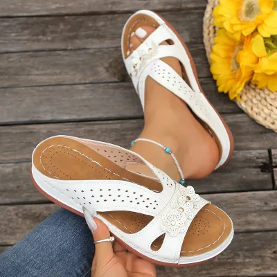 Women Fashion Casual Solid Color Peep-Toe Wedge Platform Slippers