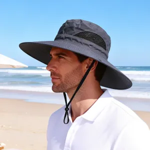 Men'S Fashion Casual Spring And Summer Solid Color 15cm Big Brim Sunscreen Hat