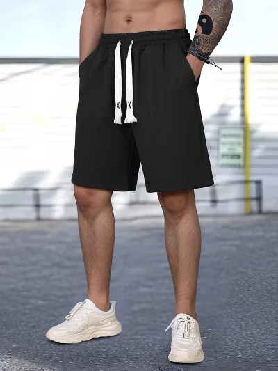 Men Fashion Casual Summer Solid Color Loose Polyester Shorts