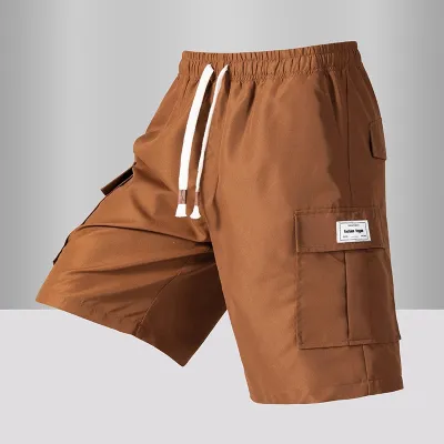 Men Fashion Casual Summer Solid Color Chenille Loose Pockets Shorts