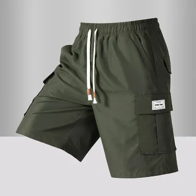 Men Fashion Casual Summer Solid Color Chenille Loose Pockets Shorts