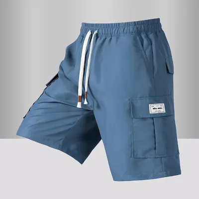 Men Fashion Casual Summer Solid Color Chenille Loose Pockets Shorts