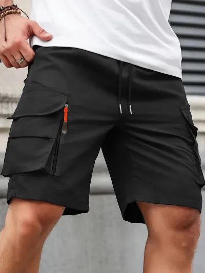 Men's Fashion Casual Solid Color Loose Straight Shorts with Pockets