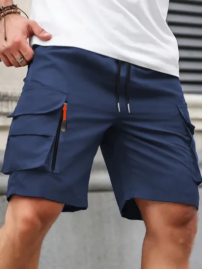 Men's Fashion Casual Solid Color Loose Straight Shorts with Pockets