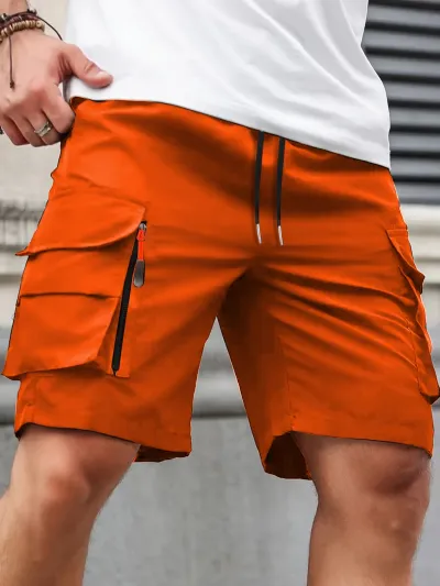 Men's Fashion Casual Solid Color Loose Straight Shorts with Pockets