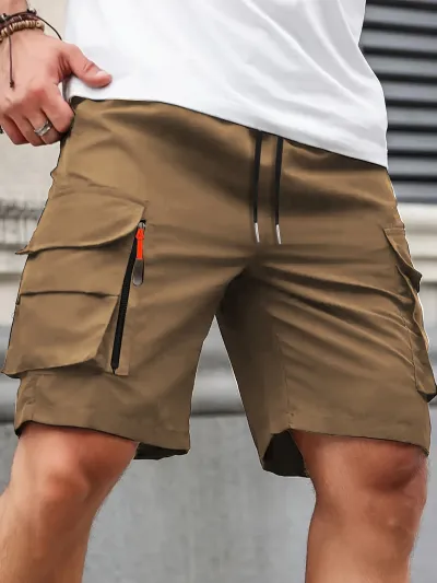 Men's Fashion Casual Solid Color Loose Straight Shorts with Pockets