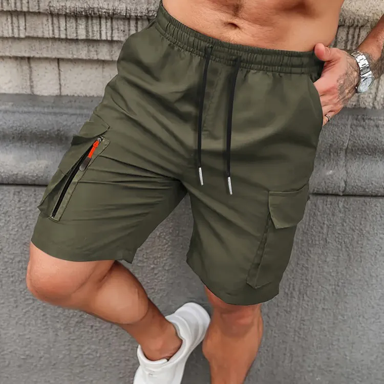 Men's Fashion Casual Solid Color Loose Straight Shorts with Pockets