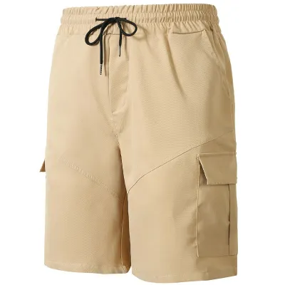 Men Fashion Casual Solid Color Pocket Straight Leg Shorts