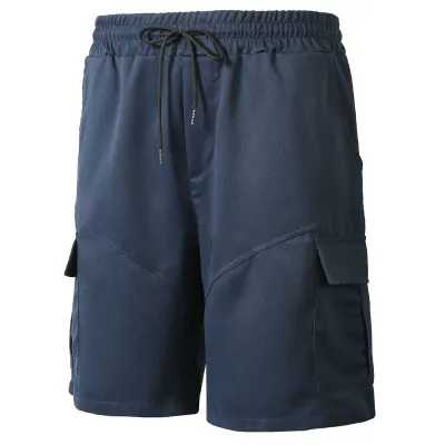 Men Fashion Casual Solid Color Pocket Straight Leg Shorts