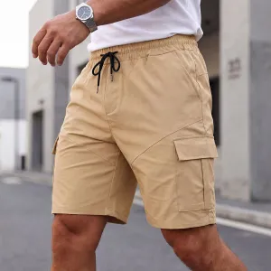 Men Fashion Casual Solid Color Pocket Straight Leg Shorts