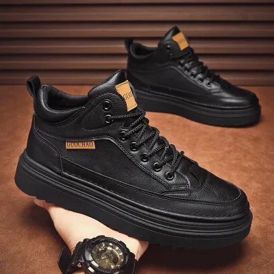 Men's Fashion Casual Spring Lace Up Round Toe High Top Thick Soled Boots