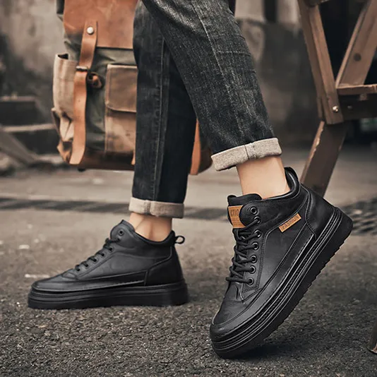 Men's Fashion Casual Spring Lace Up Round Toe High Top Thick Soled Boots