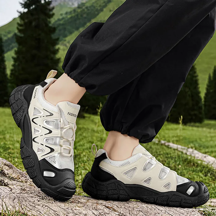 Men's Fashion Casual Summer Breathable Hollow Mesh Non-Slip Sneakers Lace Up