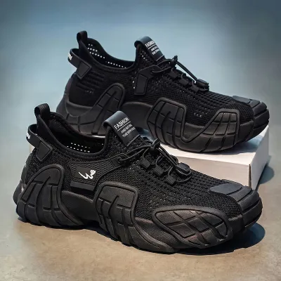 Men's Fashion Casual Summer Solid Color Breathable Thin Mesh Platform Lace Up Sneakers