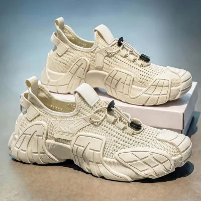 Men's Fashion Casual Summer Solid Color Breathable Thin Mesh Platform Lace Up Sneakers
