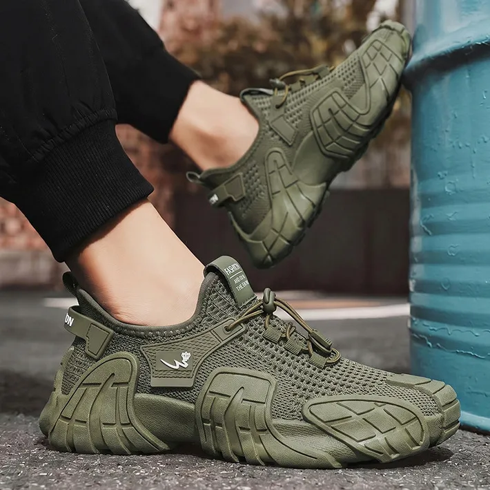 Men's Fashion Casual Summer Solid Color Breathable Thin Mesh Platform Lace Up Sneakers