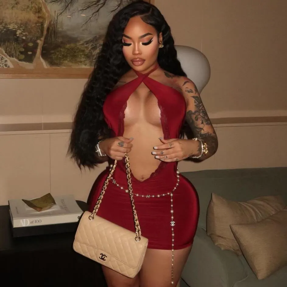 Women'S Sexy Neck Lace Hollow Mini Dress