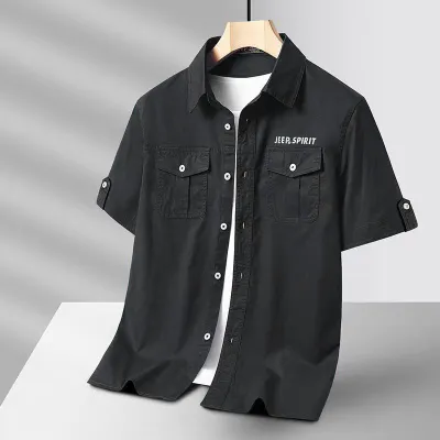 Men Fashion Casual Summer Solid Color Quick-Dry Lapel Short-Sleeve Breathable Workwear Shirt