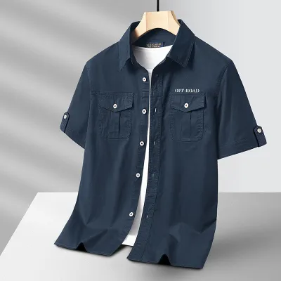 Men Fashion Casual Summer Solid Color Quick-Dry Lapel Short-Sleeve Breathable Workwear Shirt
