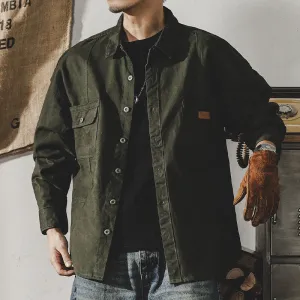 Men Fashion Retro Casual Solid Color Lapel Long Sleeve Loose Workwear Shirt