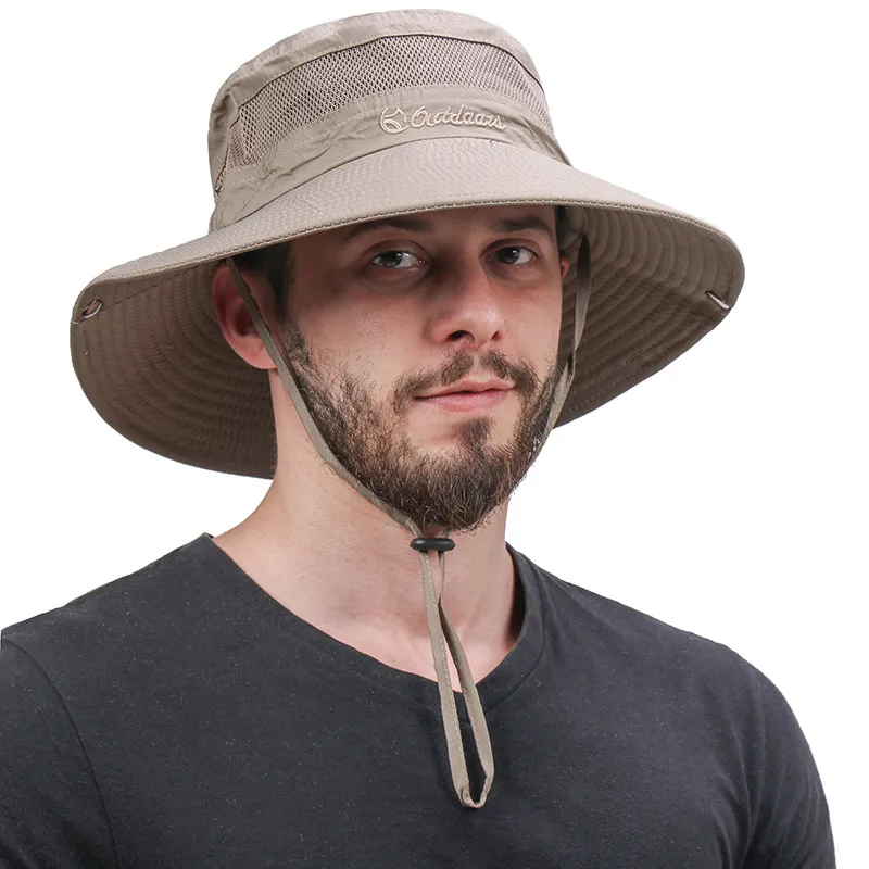 Men Fashion Casual Solid Color Big Brim Breathable Sunshade Hat